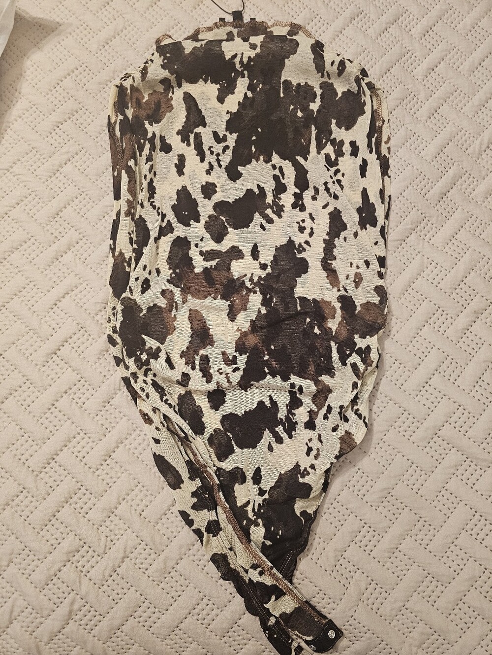 Fashion Nova Brown and Cream Cow Print One-Piece Bodysuit - Picture 2 of 3